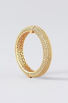 Gold Finish Kundan Polki Temple Bangles (Set Of 2)