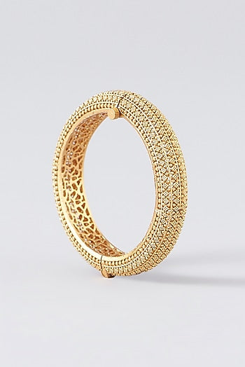 Gold Finish Kundan Polki Temple Bangles (Set Of 2)
