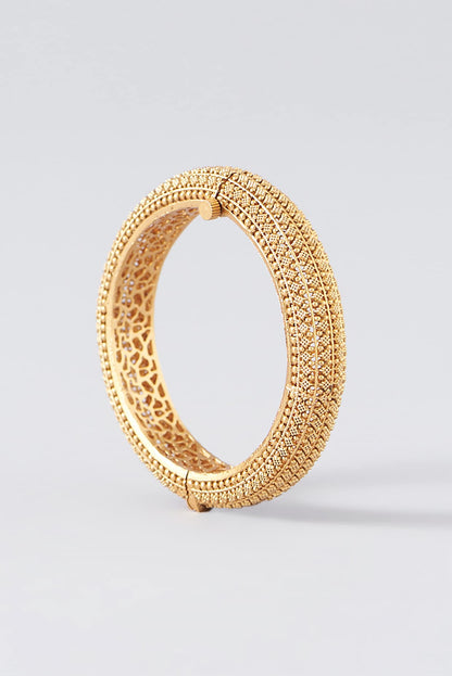 Gold Finish Kundan Polki Temple Bangles (Set Of 2)