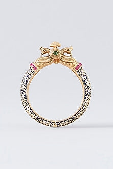 Gold Finish Kundan Polki Temple Bangles (Set of 2)