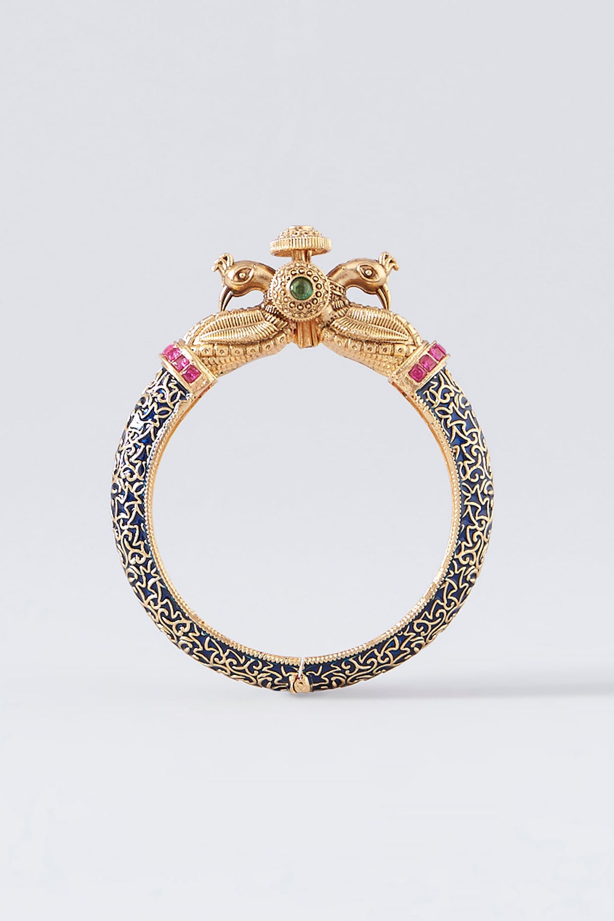 Gold Finish Kundan Polki Temple Bangles (Set of 2)