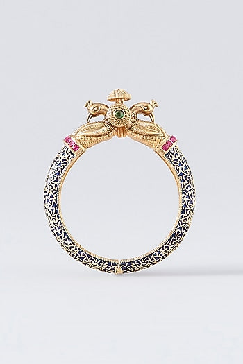 Gold Finish Kundan Polki Temple Bangles (Set of 2)
