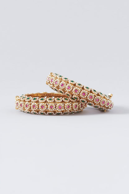 Gold Finish Pearl Temple Bangles (Set Of 2)