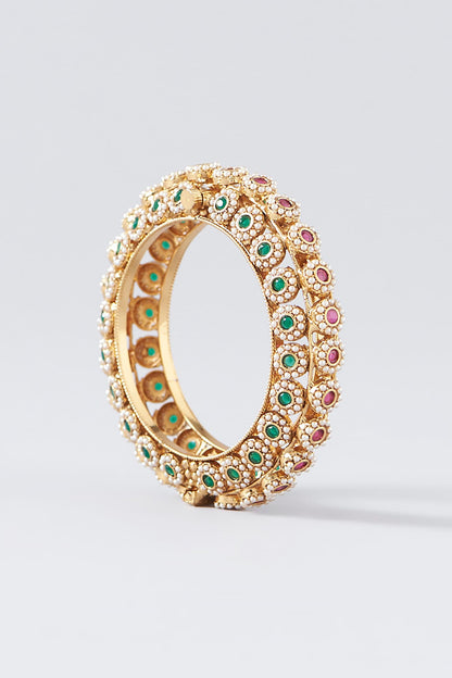 Gold Finish Pearl Temple Bangles (Set Of 2)