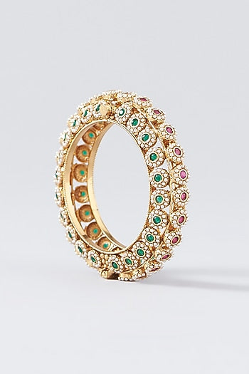 Gold Finish Pearl Temple Bangles (Set Of 2)