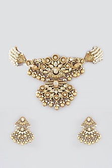 Gold Finish Kundan Polki & Pearl Choker Necklace Set