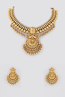 Gold Finish Kundan Polki Temple Necklace Set