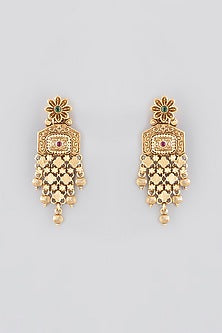 Gold Finish Kundan Polki & Ruby Long Temple Necklace Set