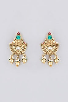 Gold Finish Kundan Polki & Pearl Temple Choker Necklace Set