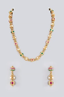 Gold Finish Kundan Polki Temple Mala Set