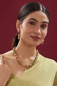 Gold Finish Kundan Polki Temple Mala Set