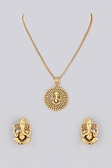 Gold Finish Ruby Temple long Necklace Set