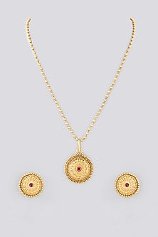 Gold Finish Ruby Temple long Necklace Set
