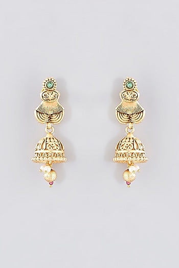 Gold Finish Kundan Polki Temple Necklace Set