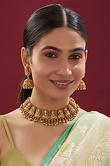Gold Finish Kundan Polki Temple Necklace Set