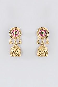 Gold Finish Kundan Polki & Ruby Temple Mala Set