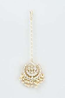 Gold Finish Kundan Polki & Pearl Maang Tikka