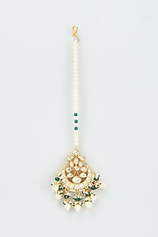 Gold Finish Kundan Polki & Pearl Maang Tikka