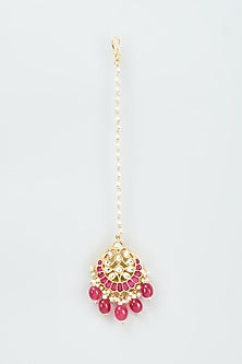 Gold Finish Kundan Polki & Ruby Maang Tikka