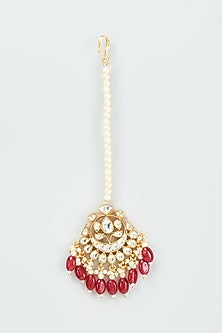 Gold Finish Kundan Polki & Beaded Maang Tikka