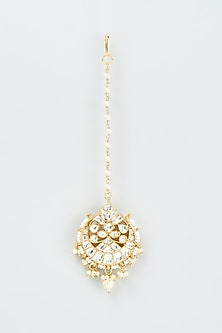 Gold Finish Kundan Polki & Pearl Maang Tikka