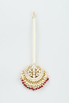 Gold Finish Kundan Polki & Pearl Maang Tikka