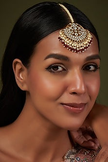 Gold Finish Kundan Polki & Pearl Maang Tikka