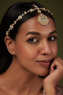 Gold Finish Kundan Polki Mathapatti