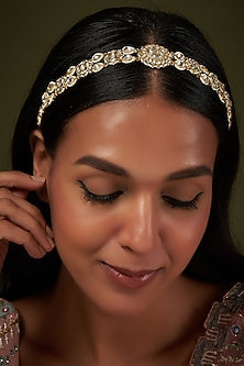 Gold Finish Kundan Polki Mathapatti