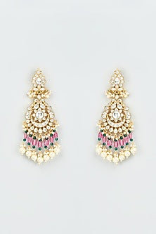 Gold Finish Kundan Polki Chandbali Earrings With Maang Tikka