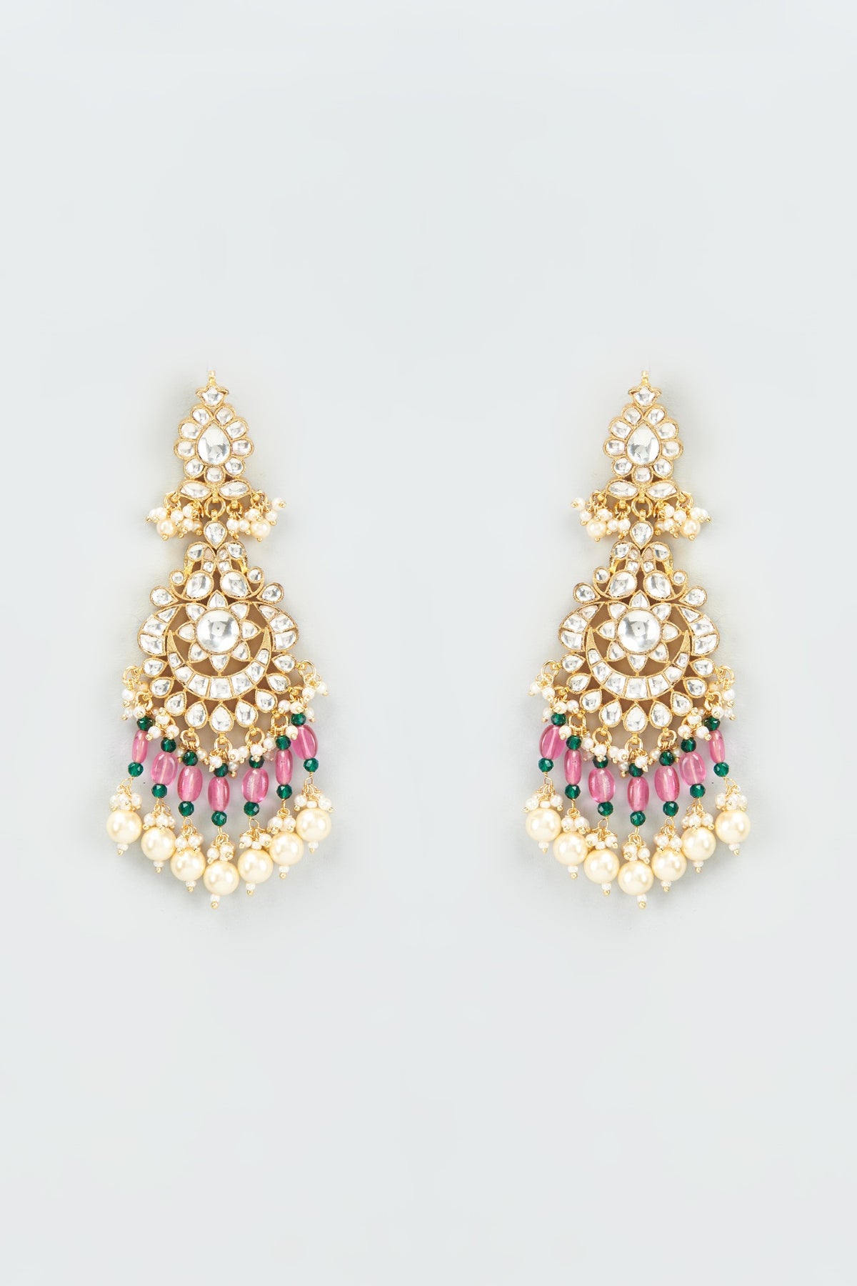 Gold Finish Kundan Polki Chandbali Earrings With Maang Tikka