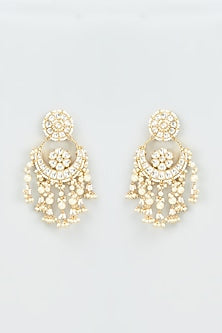 Gold Finish Kundan Polki & Pearl Chandbali Earrings