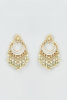 Gold Finish Kundan Polki & Pearl Chandbali Earrings