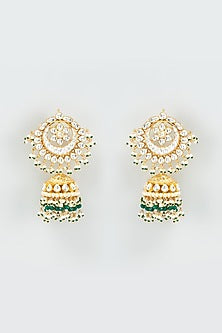 Gold Finish Kundan Polki Jhumka Earrings