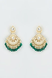 Gold Finish Kundan Polki & Beaded Chandbali Earrings