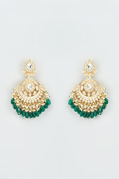 Gold Finish Kundan Polki & Beaded Chandbali Earrings