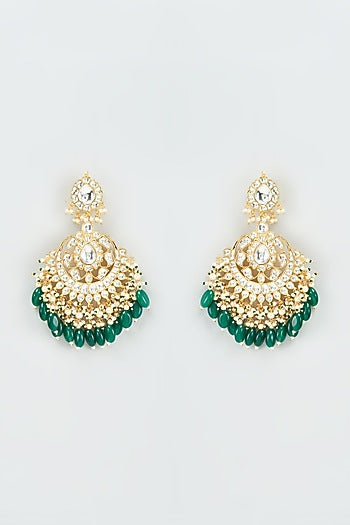 Gold Finish Kundan Polki & Beaded Chandbali Earrings