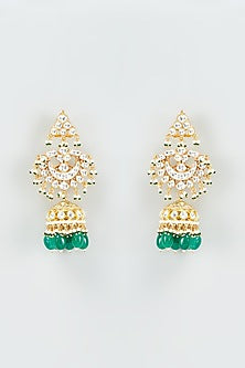 Gold Finish Kundan Polki Jhumka Earrings