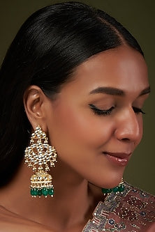 Gold Finish Kundan Polki Jhumka Earrings