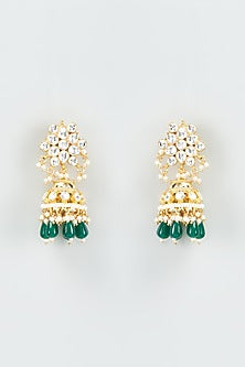 Gold Finish Kundan Polki Jhumka Earrings
