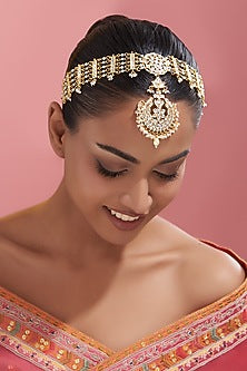 Gold Finish Kundan Polki Mathapatti