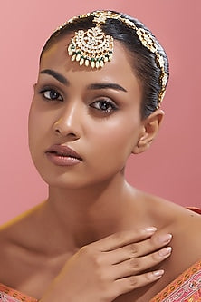 Gold Finish Kundan Polki & Pearl Mathapatti