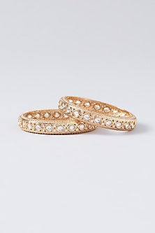 Gold Finish Kundan Polki Bangles (Set Of 2)