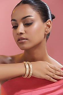 Gold Finish Kundan Polki Bangles (Set Of 2)
