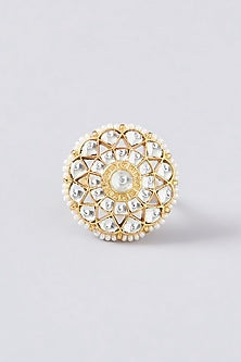 Gold Finish Kundan Polki Ring