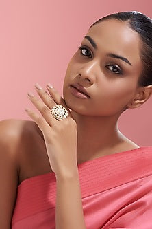 Gold Finish Kundan Polki Ring