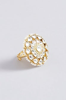 Gold Finish Kundan Polki Ring