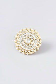 Gold Finish Kundan Polki & Pearl Ring