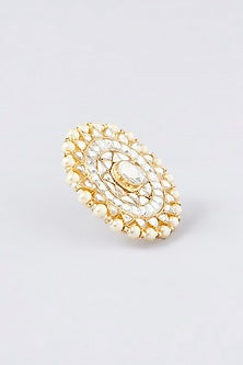 Gold Finish Kundan Polki & Pearl Ring