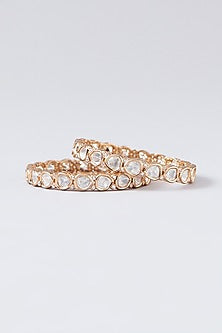Gold Finish Kundan Polki Bangles (Set Of 2)